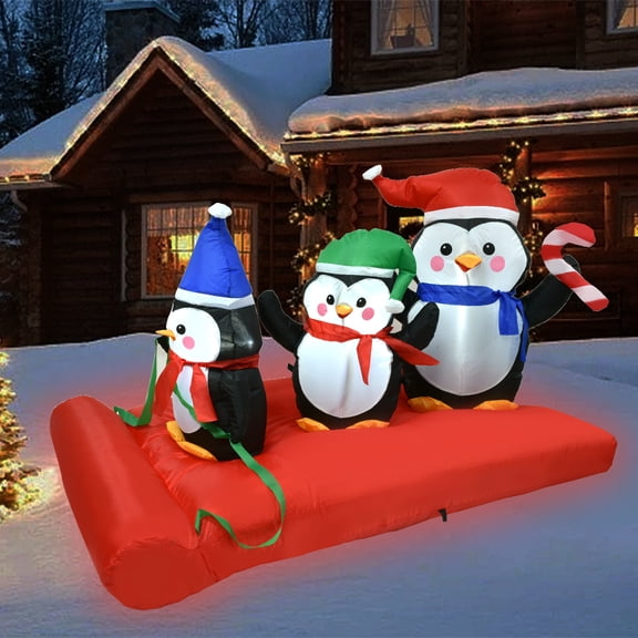 Christmas Inflatable Three Chubby Penguin 4.9 Ft with Built-in LEDs Blow Up Inflatables for Christmas Party Indoor, Outdoor, Yard, Garden, Lawn Decor, Holiday Season Decorations