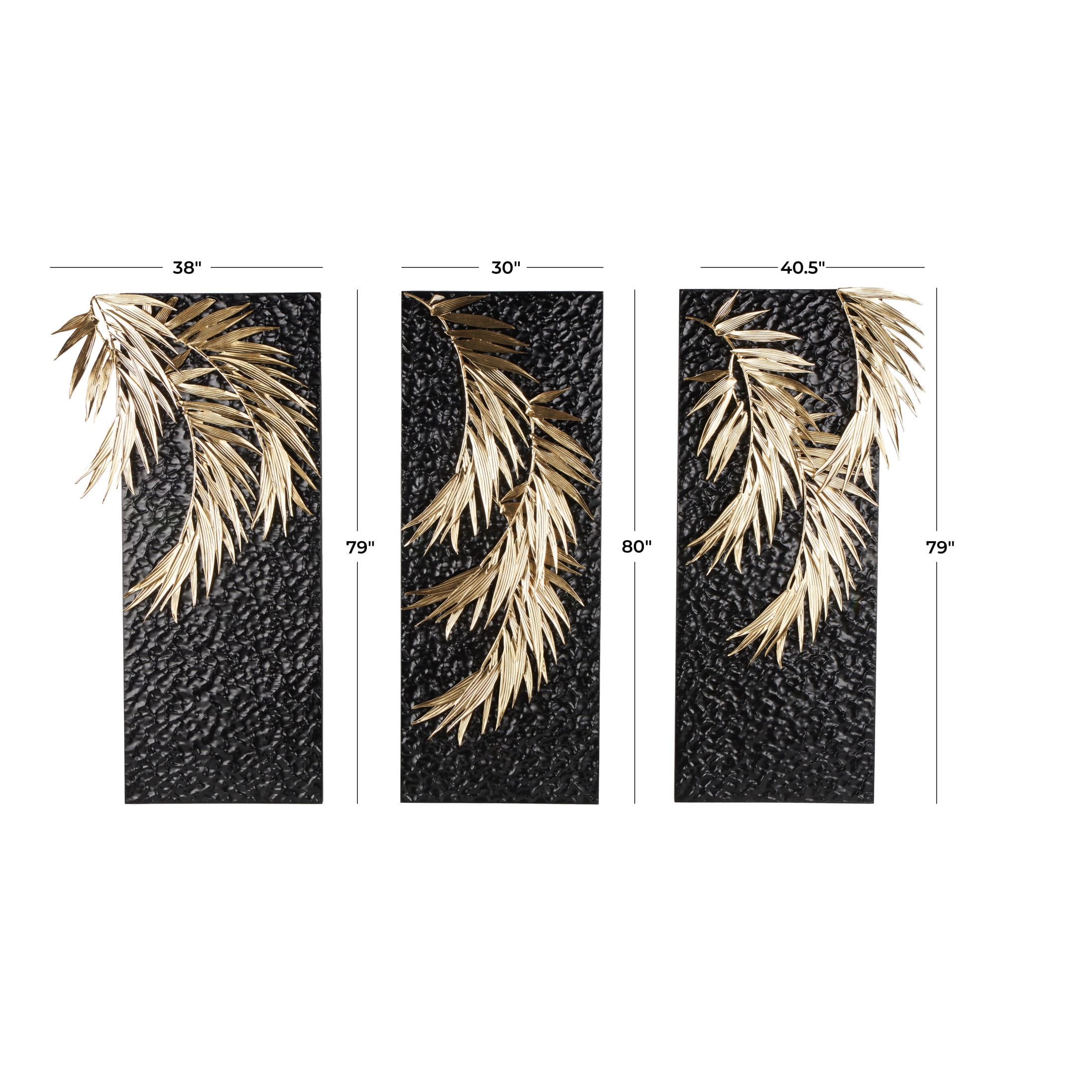 DecMode Black Metal Abstract Wall Decor with Gold Accents (3 Count)