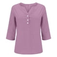 thumbnail image 4 of Summer Cotton Linen Shirts for Women 2026 Casual 3/4 Sleeve Tunic Tops Summer Beach Vacation Fashion T-Shirts, 4 of 6