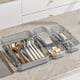 thumbnail image 1 of Caja organizadora de vajilla (1 unidad), 36 x 21,5 x 6 cm, separadores de cajones con compartimentos expandibles de plástico para utensilios de cocina (transparente), 1 of 9