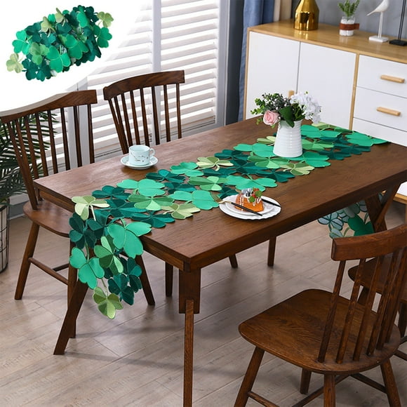 Liquidation! Chemin de Table de la Saint-Patrick, Foulard de Commode Trèfle Irlandais Brodé, Chemins de Table Trèfle Vert Printemps pour Décoration de Table de Cuisine Maison (14 x 69 Pouces)
