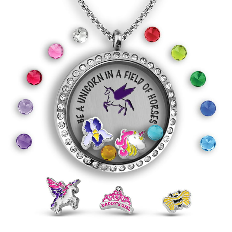 Unicorn Necklace for Girls Be a Unicorn in a Field of Horses Floating  Charms Unicorn Locket Necklace, Pink Unicorn Jewelry for Girls