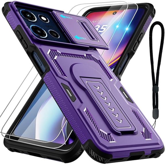 HCTian for Motorola Moto G Play 2026 Case, Moto G 2026/2025 Case with 2*Screen Protector, Upgrade Slide Camera Cover/Kickstand/Lanyard Strap, Military Grade Heavy Duty Shockproof Protective Case