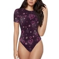 thumbnail image 2 of Goofa Snowflakes and Hearts Printed Women Rash Guard Short Sleeve,Tummy control Swimsuit Surfing Swimsuit Bathing Suit One Piece Swimsuit UPF 50-XX-Large, 2 of 9