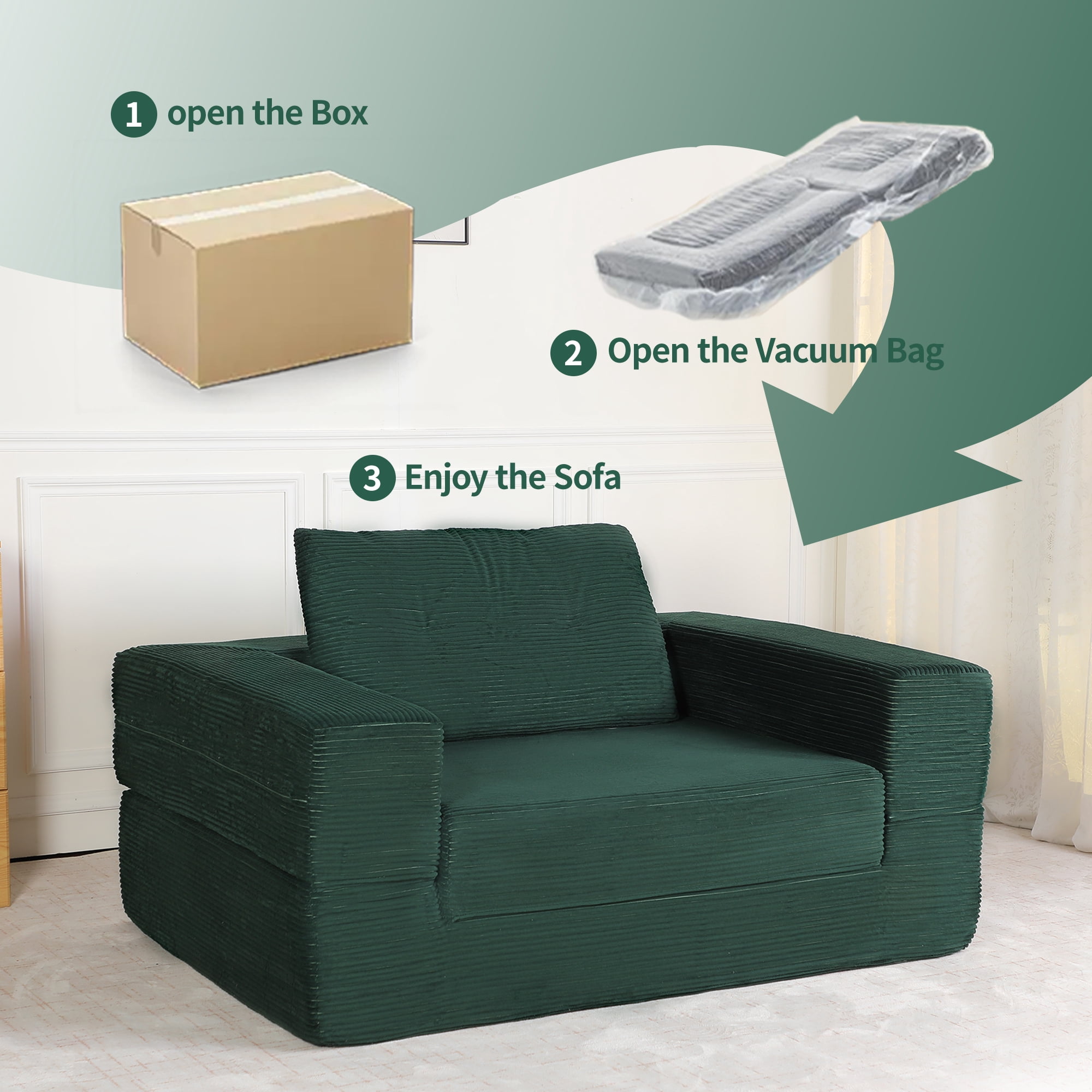 Compression Human Dog Sofa Bed for Adult & Pets, Modern Floor Couch With Pillow for Living Room Bedroom, Corduroy Fabric, No Assembly Required