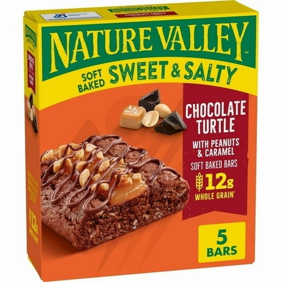 Nature Valley Soft Baked Sweet and Salty Bars, Chocolate Turtle Snacks, 5 Bars, 6.2 oz - 2 Pack