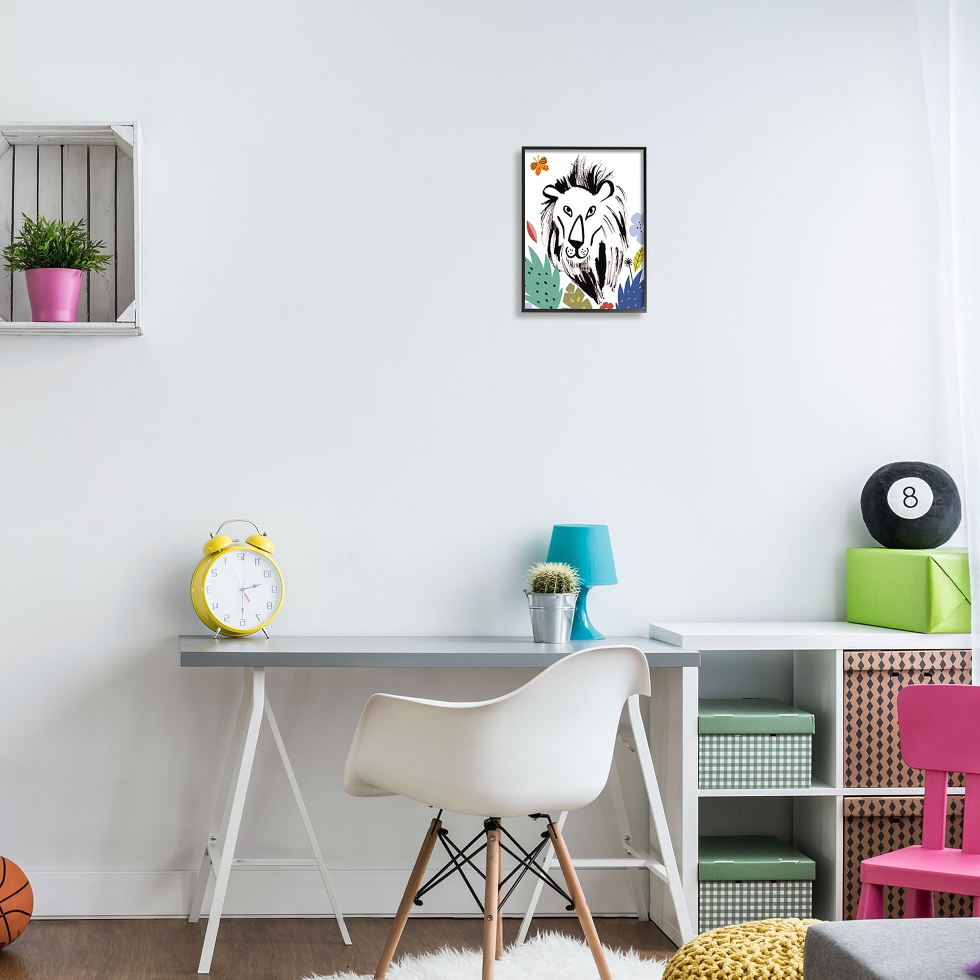 Stupell Industries Lion Jungle Vegetation Butterfly Doodle Safari Cat Portrait,16 x 20, Design by Abi Hall