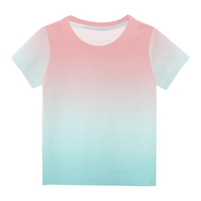 FAIWAD T-Shirt Dégradé pour Enfants Garçons Filles Col Rond Blouse Courte Ample Unisexe Été Respirant