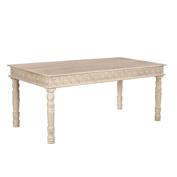 Taran Designs Milton 72" Carved Solid Wood Dining Table in White