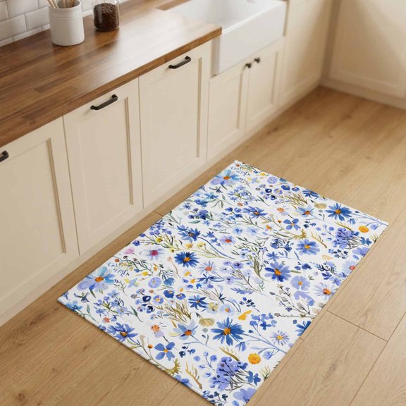 2x3ft Rectangle Rug,Spring Watercolor Wild Flower Washable Area Rugs Non-Slip Accent Rug Pastoral Floral Plant on White Soft Circle Carpet for Living Room Bedroom Home Office Decor