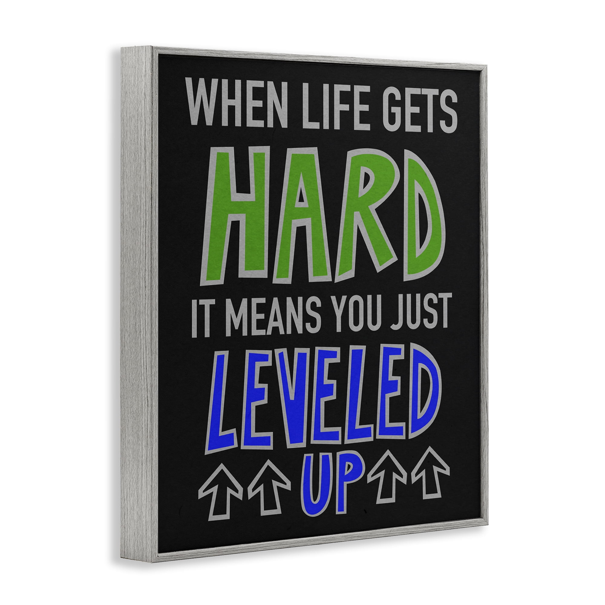 Stupell Industries Leveled Up in Life Typography Painting Gray Framed Art Print Wall Art, 24 x 30