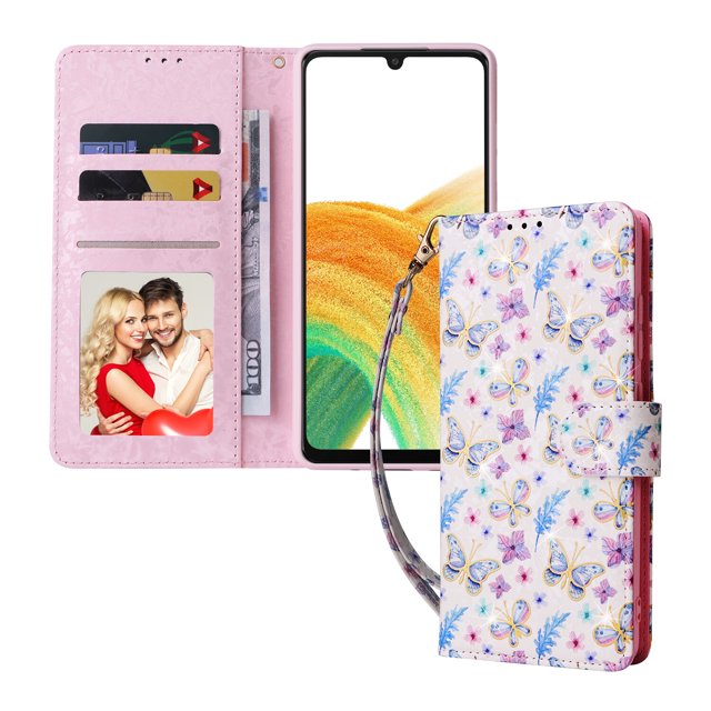Compatible with Samsung Galaxy A33 5G Case Retro Gilded Flower PU Leather RFID Blocking Wallet Cover