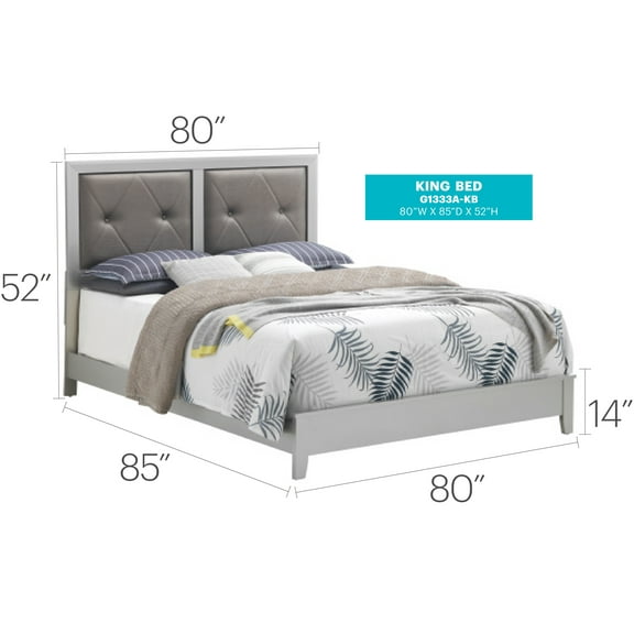 Glory Furniture Primo G1333A-KB King Bed , Silver Champagne