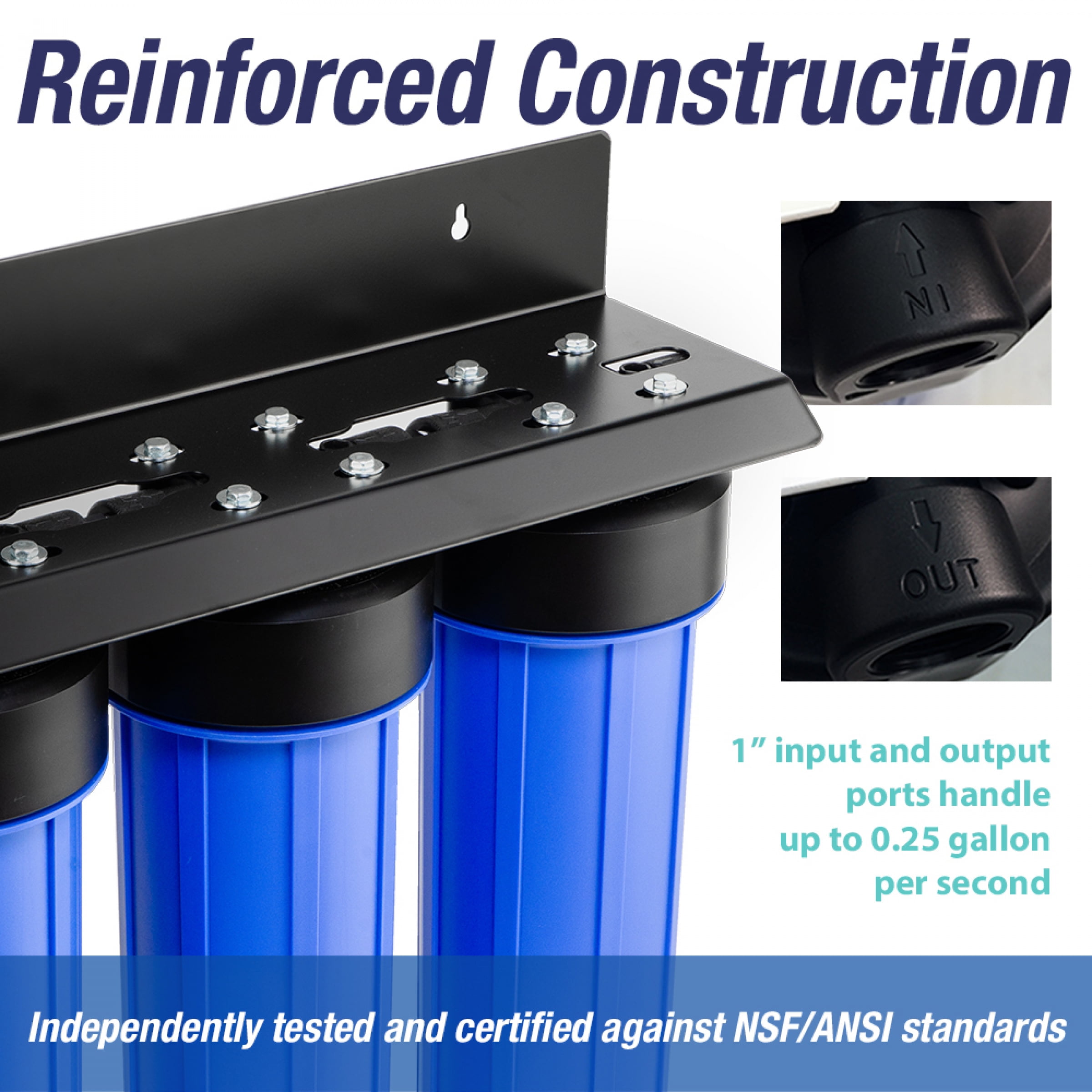 iSpring WGB32B-PB 3-Stage Whole House Water Filtration System w/ 20-Inch Sediment, Carbon Block, and Lead Reducing Filter