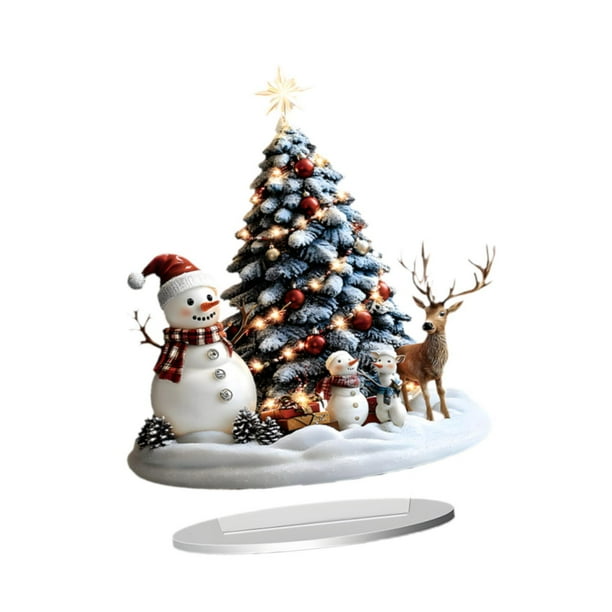 Decoración navideña 2D, obra de arte 2D, expositor de escritorio, muñeco de nieve, pieza decorativa acrílica Estilo C