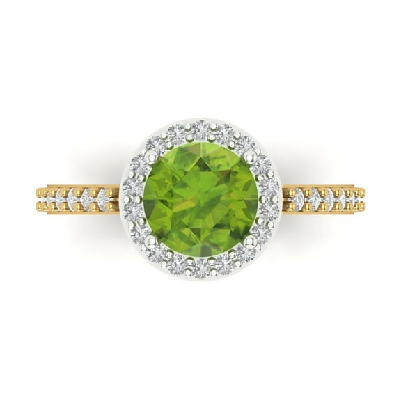 Halo Engagement Ring for Women - 1.86ct Natural Peridot in 18K White/Yellow Gold Promise Ring