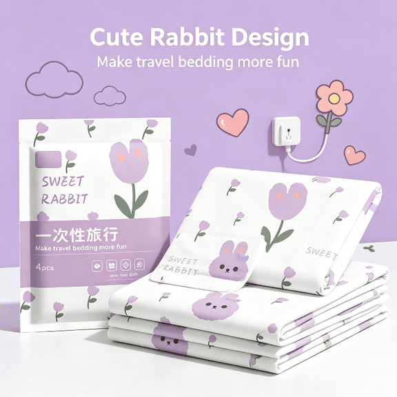 Disposable Bed Sheets Fitted Sheet Set, 4 PCS, Travel Sheets, Quilt Cover and Pillowcase Included, For Hotel Hospital, Disposable Bedding
