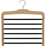 Wooden 6 Tier Pant Hanger with Black Velvet Non-Slip Bars, Wood Bottom Hanger with Natural Finish and Chrome Swivel Hook (Set of 1)