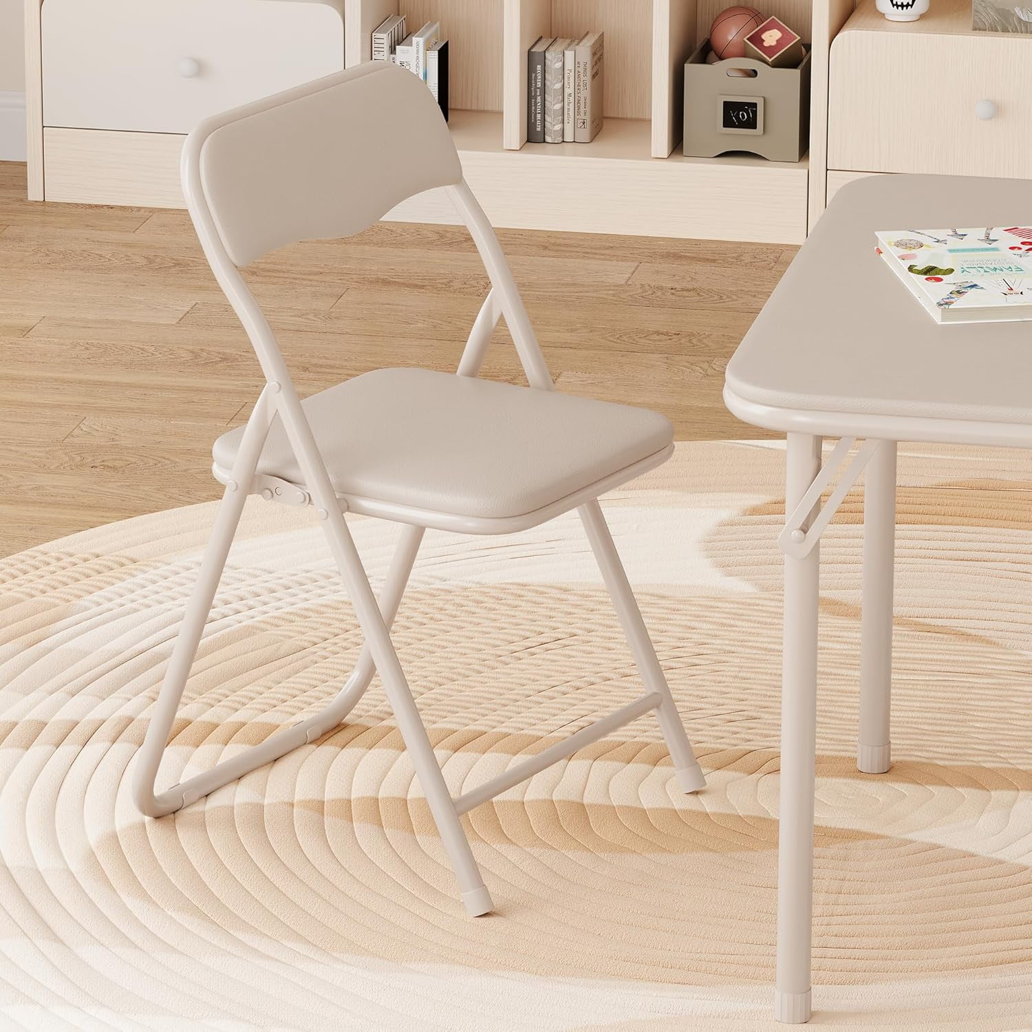 Boys and Girls Folding Table and Chairs Set of 3, Portable Table and Chair with Pu Soft Cushion,Suitable for Eating,Reading and Playing