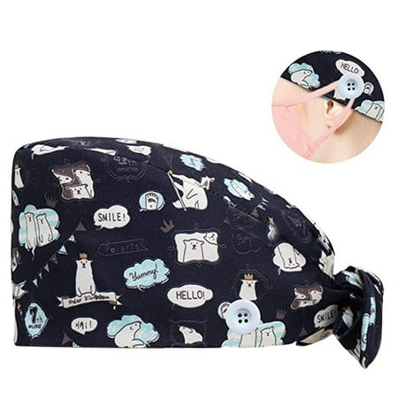 

Huachen Fashion Printed Button Work Hat Casual Unisex Scrub Cap