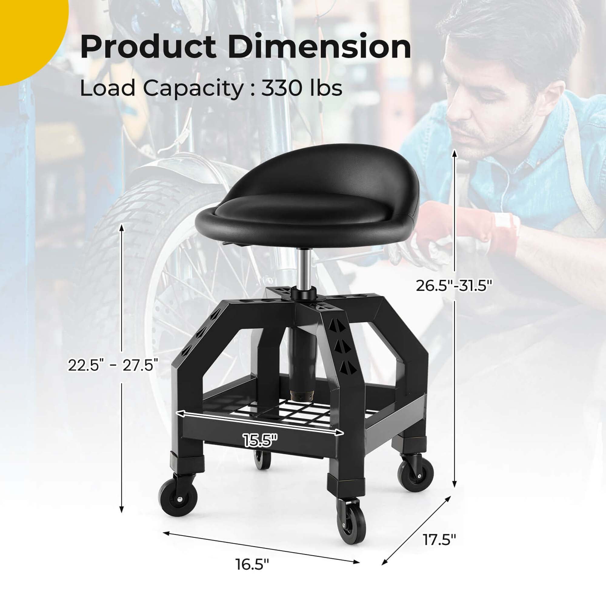 Costway Rolling Seat Mechanic Stool Chair with Tool Tray 4