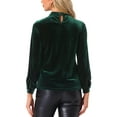 thumbnail image 3 of Blusa elegante casual de terciopelo para mujer con cuello alto y mangas largas en verde oscuro, talla S, 3 of 5
