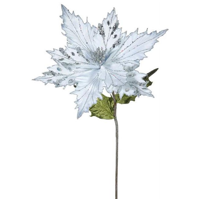 Vickerman OF160907 Silver Poinsettia Flower Stem, 26 & 13 in.