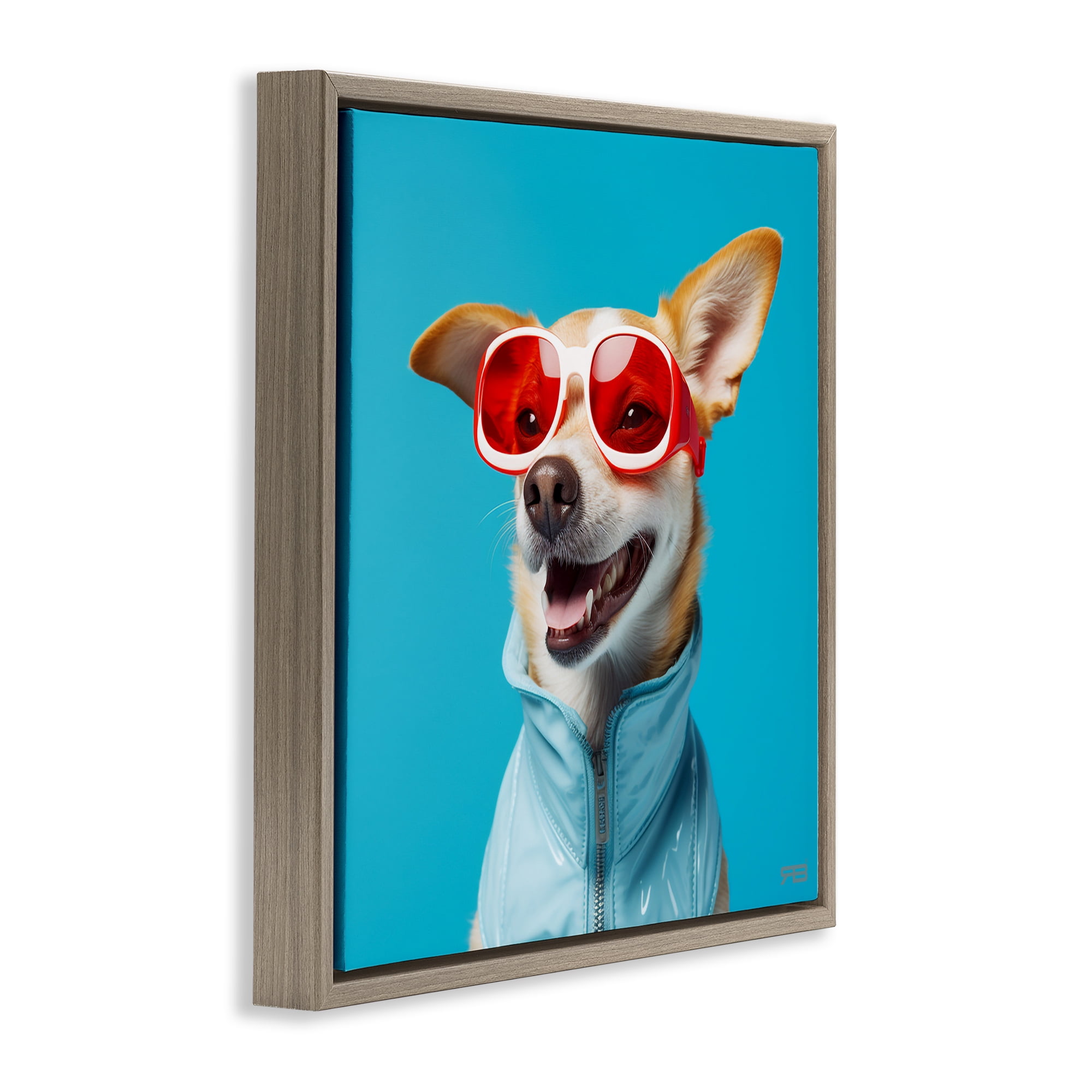 Stupell Industries Stylish Dog on Blue Animals & Insects Painting Brown Floater Framed Canvas Art Print Wall Art, 25 x 25