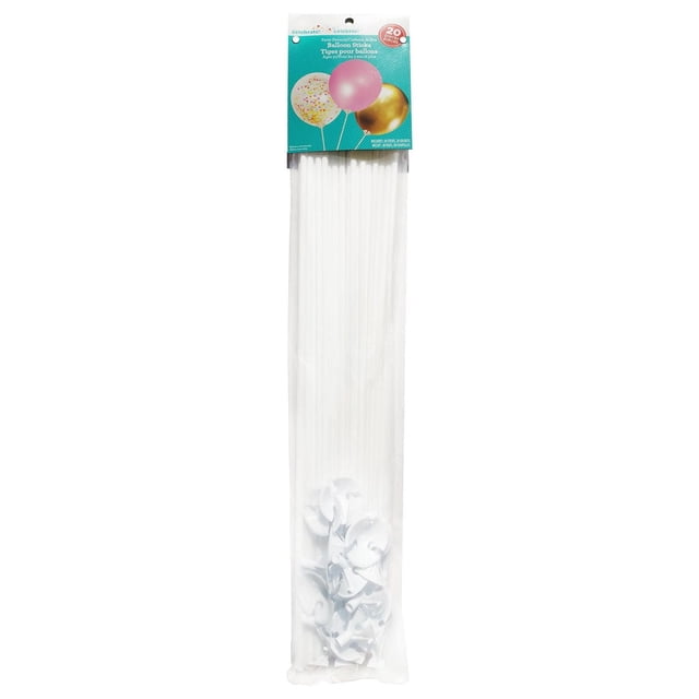 Pour mieux faire la fête ! Tiges en plastique de 50 cm pour ballons de baudruche avec coupelles, 20 pièces