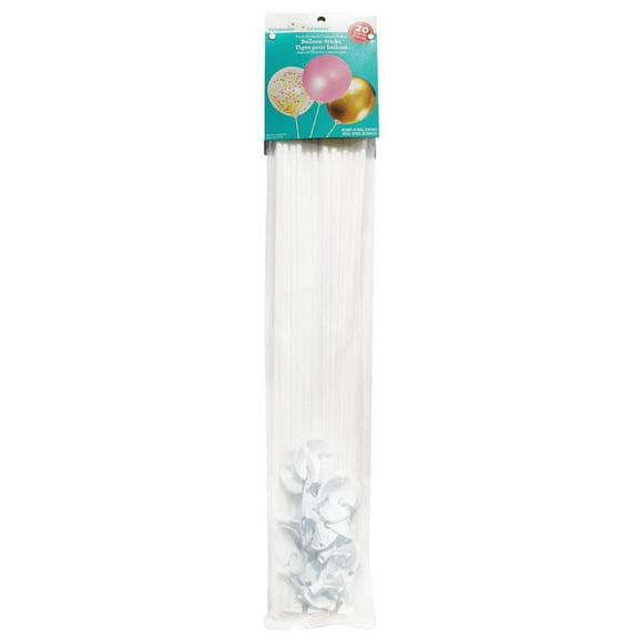 Way to Celebrate! 19.69 inch Plastic Balloon Sticks with Cups, 20 pieces, 19.69 inch Plastic Balloon Sticks with Cups, 20 pieces