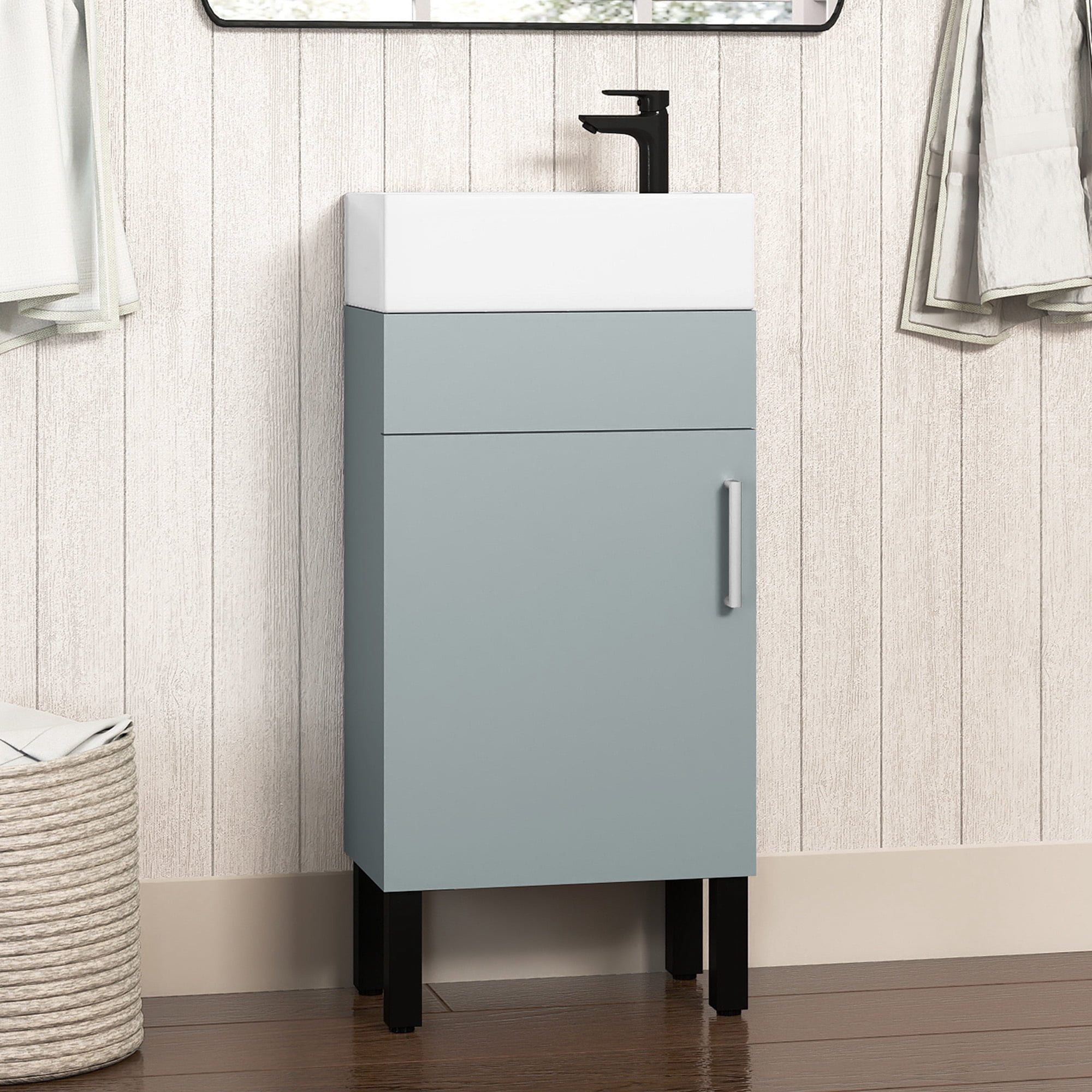 Uforic 16" Modern Free Standing Bathroom Vanity with Undermount Sink, Soft Close Door & Storage Cabinet, Gray