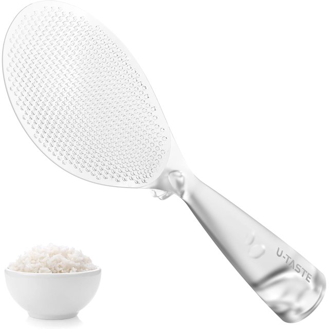 329°F Heat Resistant Rice Spoon: Food-Grade TPX Rice Spatula Paddle Scooper, Non-Scratch for Non-Stick Cookware, with Built-in Stand, Light for Cooking, Serving Sushi, Pasta (Transparent)