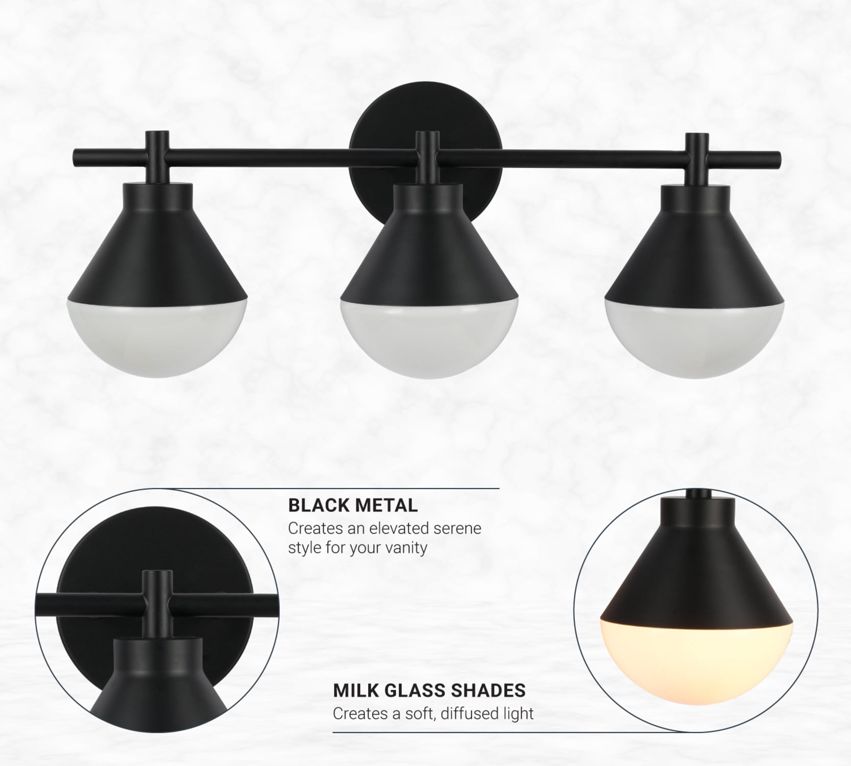 Kenroy Home Schoolhouse 23'' Vanity Light 3-Light Wall Light Fixture Transitional Table Light Fixture for Bathroom, Hallway, or Office, Black