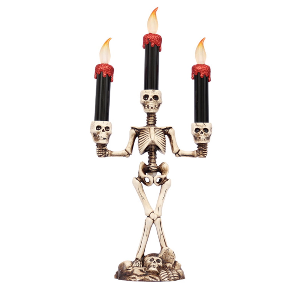 DELITLS Candle Light Plastic Candelabra 3-Candle Halloween Smokeless Skull Electronic Random