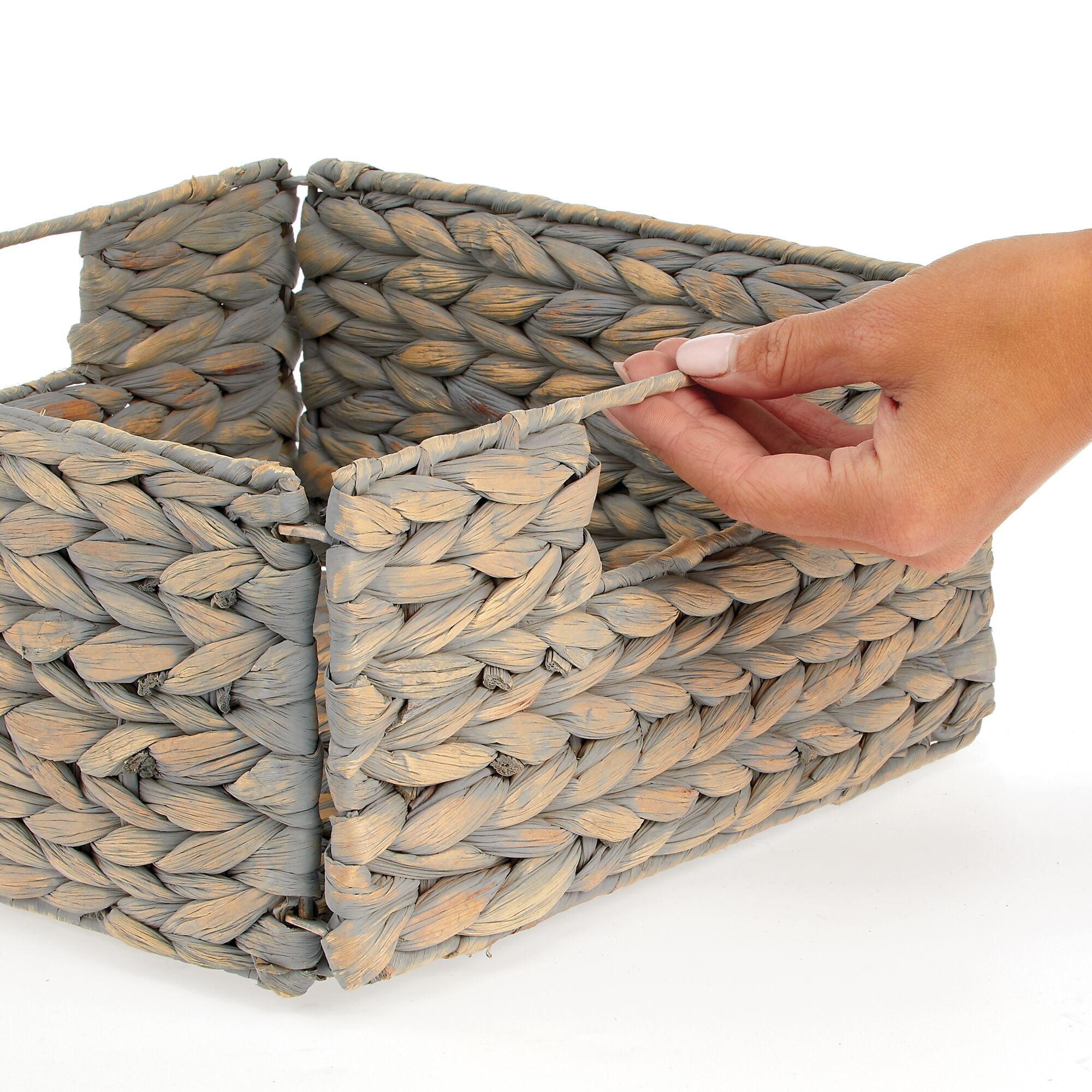 mDesign Woven Hyacinth Kitchen Basket Organizer with Handles, 8 Pack, Gray Wash