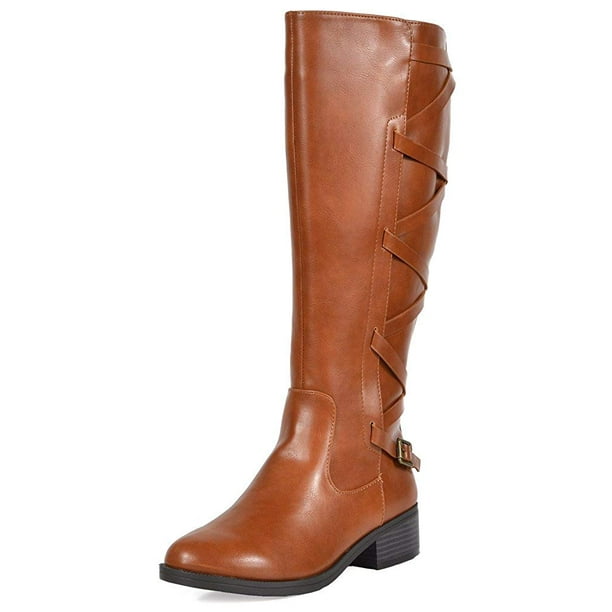 Toetos Toetos Women Fashion Low Heel Knee High Lady Leg Calf Riding Boots Wide Calf Ankor Tan Size 9 Walmart Com Walmart Com