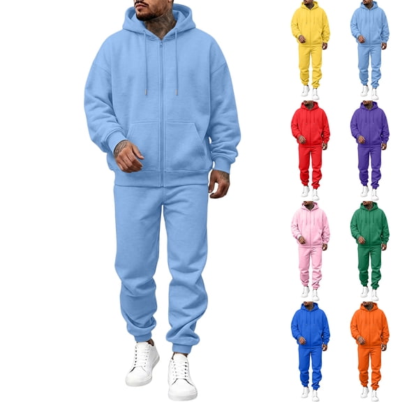 Hearthz Fleece Zip Up Men's Hoodie Tracksuit 2 Pieces Set Oversized Athletic Jacket and Sweatpants Fall Winter Warm Athletic Mens Sweatsuits Saffron S