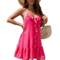 thumbnail image 3 of Vestido con Tirantes Finos para Mujer, Ideal para Vacaciones. Rojo M, 3 of 8