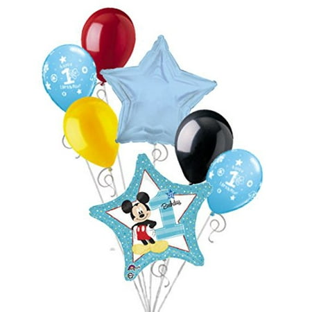 7 Pc Mickey Mouse 1st Birthday Balloon Bouquet Party Decoration Blue