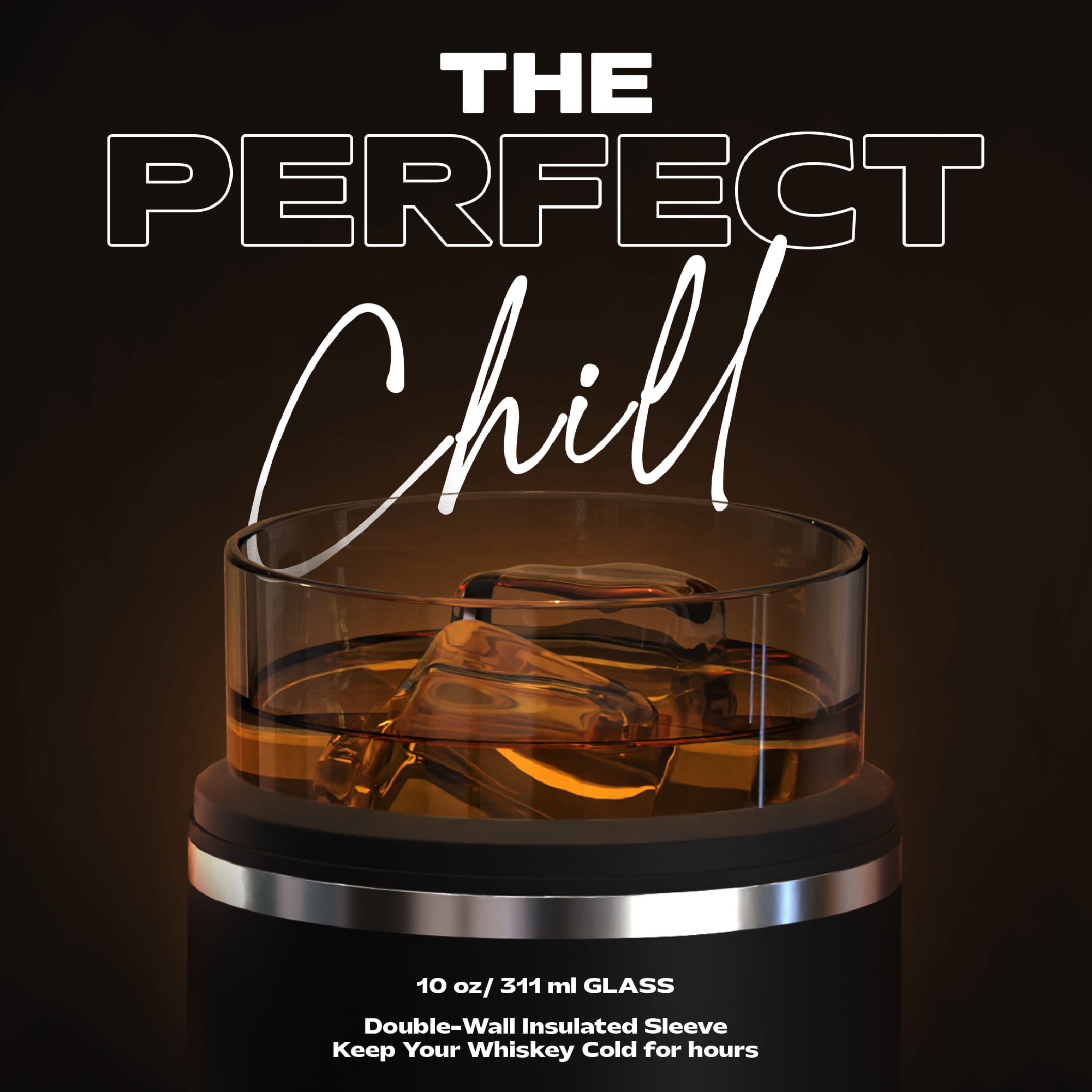 Asobu - Black Whiskey Glass with Insulated Stainless Steel Sleeve, 10.5 ounces