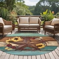thumbnail image 4 of Round Rug 5Ft Washable Non-Slip, Country Star Vintage Circle Area Rugs for Living Room Bedroom, Sunflower Farmhouse Teal Brown Western Berry Indoor Floor Mats Carpet Runner for Home Decor Aesthetic, 4 of 8
