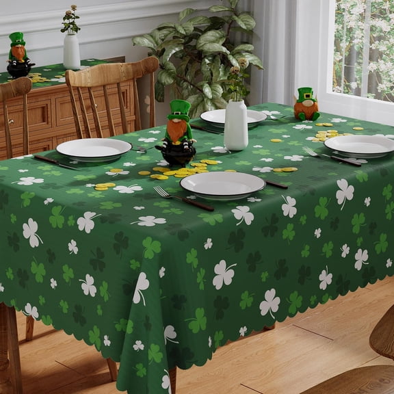 St Patricks Day Tablecloth Rectangle 60x84 Inch, Washable Green Shamrock Lucky St Patricks Tablecloth Spring Holiday Waterproof Scalloped Edge Table Cloth Home Party Picnic Table Decorations