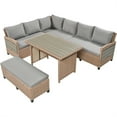 thumbnail image 3 of 5-Piece Outdoor Patio Rattan Sofa Set, L-Shaped Sectional PE Wicker Garden Furniture Set with 2 Extendable Side Tables, Dining Table and Washable Covers for Backyard Poolside Indoor, Brown, 3 of 7