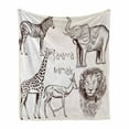 thumbnail image 1 of Safari Soft Flannel Fleece Throw Blanket, Composition of Tropic Wild Savannah Animals Lion Giraffe Zebra Graphic, Cozy Plush for Indoor and Outdoor Use, 70" x 90", Cream Brown, by Ambesonne, 1 of 6