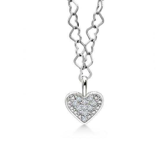 Gem Stone King Made in Italy 925 Sterling Silver Lab Grown Diamond Heart Chain Pendant Necklace for Women with Heart Charm Pave Setting