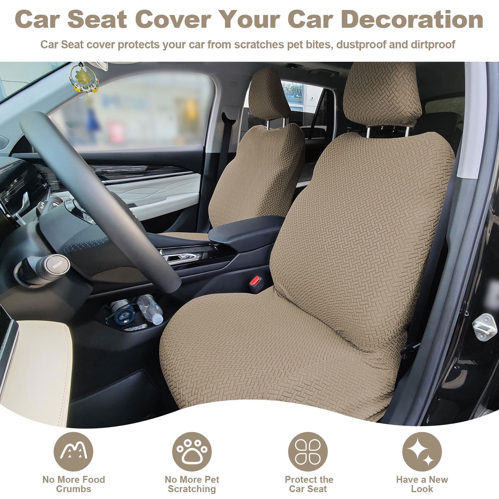 Eurhowing Universal Car Seat Covers, Non-Slip Front Car Seat Covers Set of 2, Breathable Jacquard Auto Seat Protectors for Cars SUV Sedan Truck, Beige