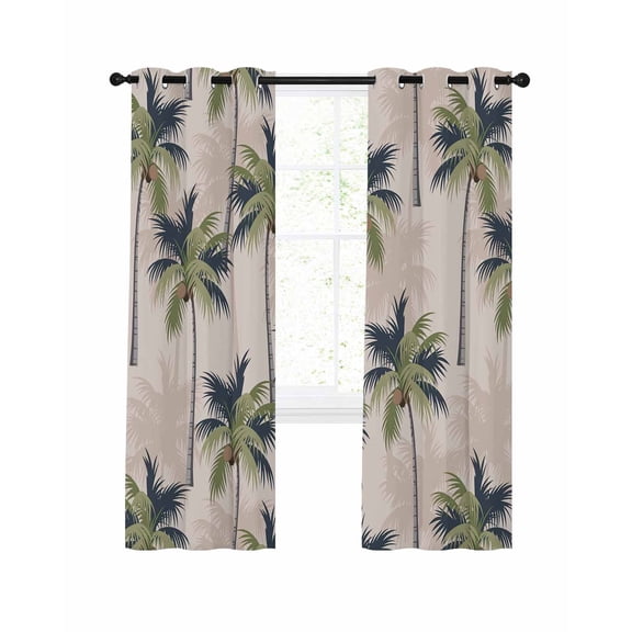 Palm Tree Blackout Curtains, Light Blocking Print Window Curtains, Tropical Coconut Botanical Summer Seaside Thermal Insulated Window Drapes for Living Room Kitchen Cafe 2 Panels, 104"W x 72"L