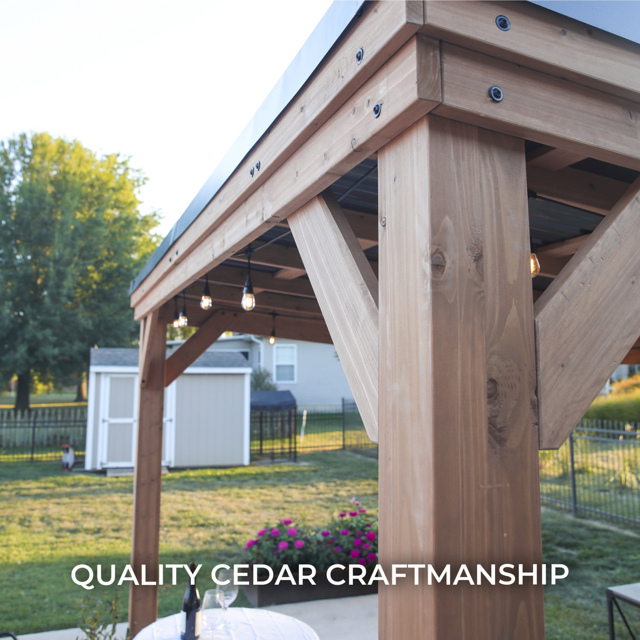 Backyard Discovery Arcadia 12'x9.5' Cedar Wood Gazebo, Galvanized Steel Roof, PowerPort