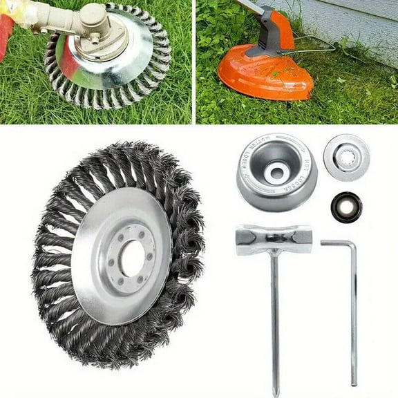 Steel Wire Wheel Brush Cutter Weed Eater Trimmer Head with Adapter Kit 8 Inch
