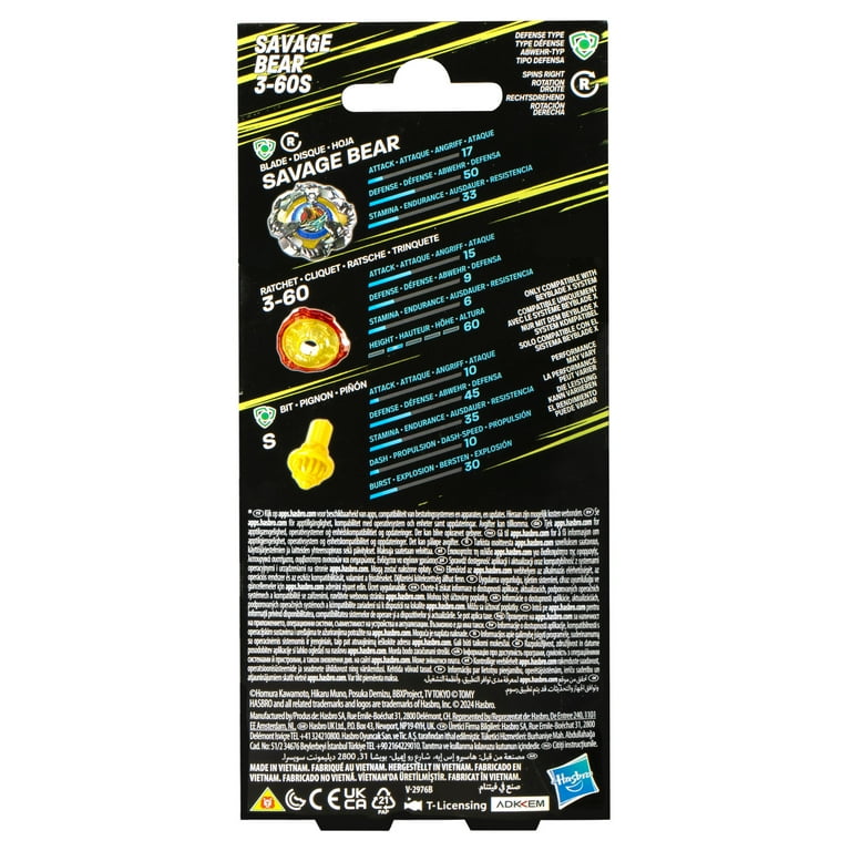Beyblade X Savage Bear3-60S Booster Pack Set with Defense Type